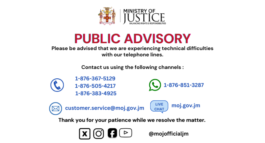 The Ministry's telephone lines are currently out of service. Please use the following numbers to contact us. 