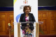 Director of the Restorative Justice Branch at the Ministry of Justice, Joanalee Robertson, at the first session of the Restorative Justice Community Impact Consultation at the Andrews Seventh Day Adventist Church on Thursday April 18.  